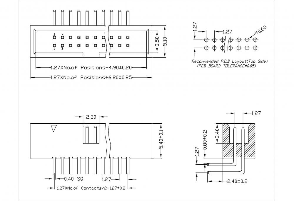 1.27mm dual Row Box Header 90° H=5.4mm