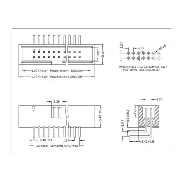 1,27 mm Dual Row Box Header 90 ° H = 5,4 mm