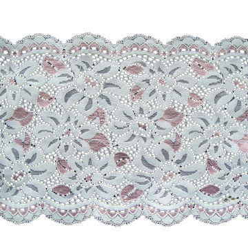 Stretch Jacquard Lace Trim, Measures 15.2cm, Available in Pink/White