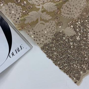 Glitter Sequins Chiffon Laser Cut Emboridery Fabric