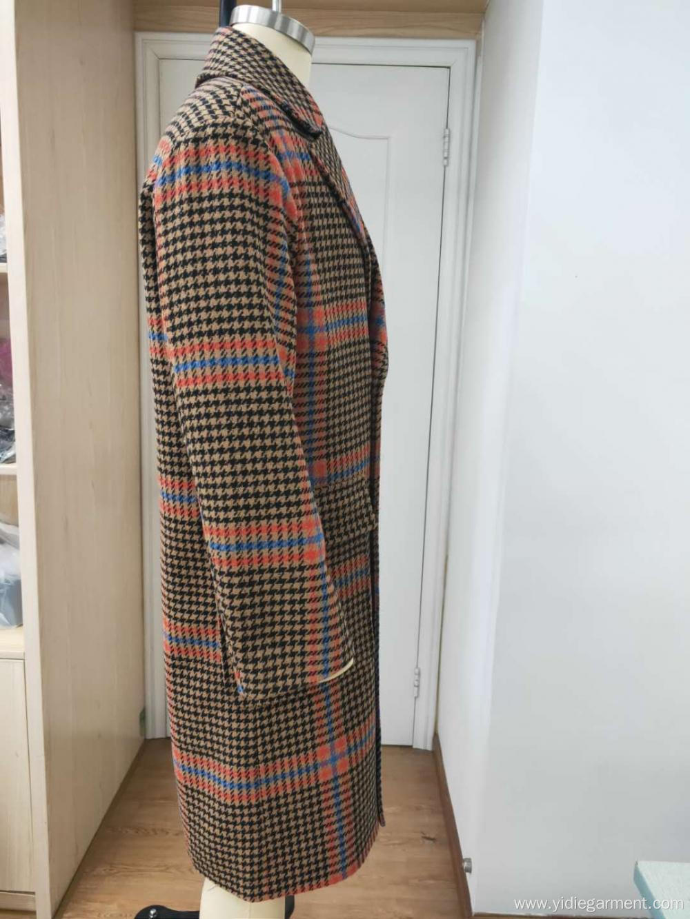 Men's Double Breasted Orange Houndstooth Coat