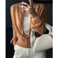 All wool knit cardigan with puffed sleeves