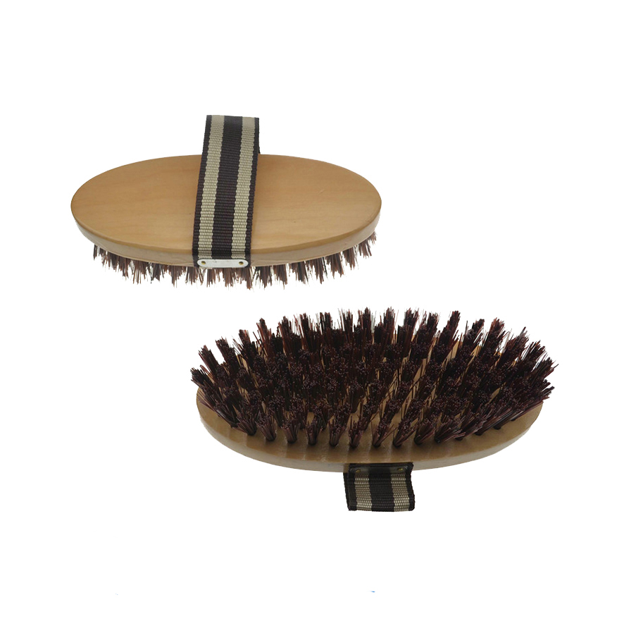 Brosse de cow-boy de dos en bois avec sangle en polyester