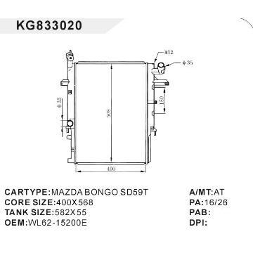 auto radiator car:MAZDA BONGO SD59T OEM:WL62-15200E