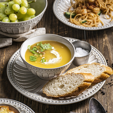 Retro European Relief Ceramic Dinnerware Set: Soup Bowls, Plates, Mugs, and More