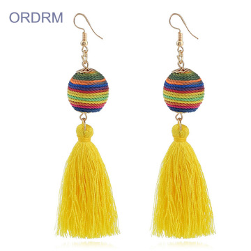 Handmade big silk rainbow tassel earrings