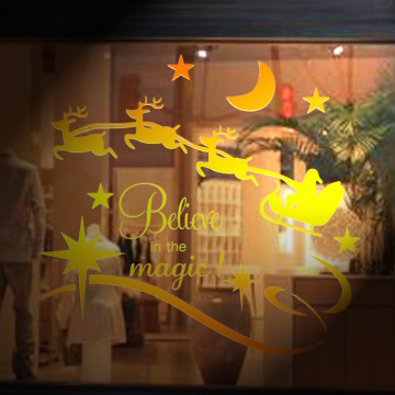 Golden PVC Christmas Wall Sticker Glass Sticker Wall Decal for Home Decor Removeble