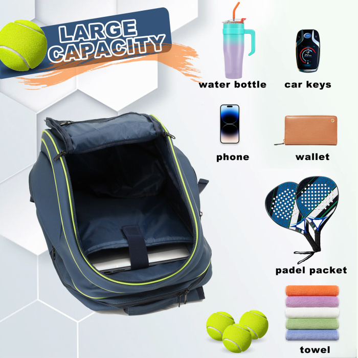 Large Pickleball Bag Sports Backpack with Hanging Fences