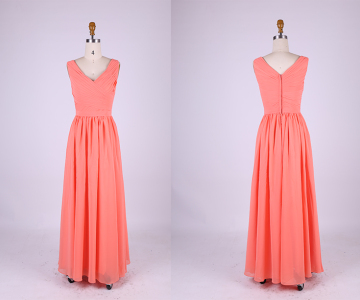 Orange Chiffon Two Shoulders V-Neck Bridesmaid Dresses