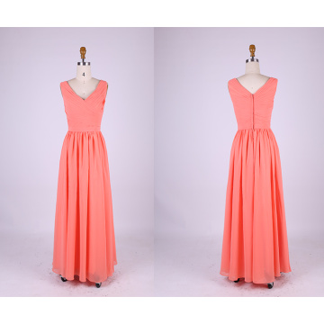 Orange Chiffon Two Shoulders V-Neck Bridesmaid Dresses