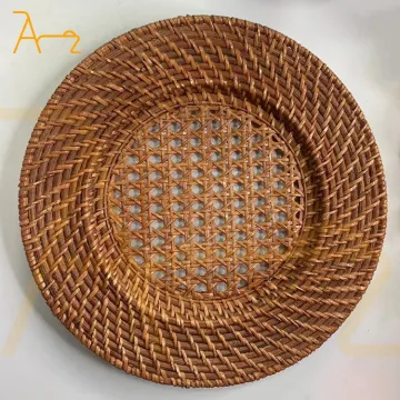 Handmade Custom Wedding Party Decor: Brown Woven Placemats, Dinning Table Coasters, Rustic Boho Rattan Charger Plates