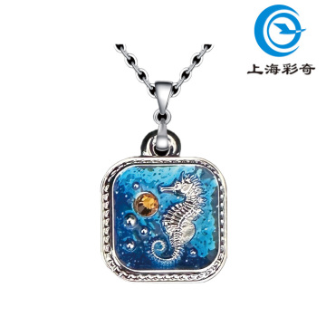 Elegant Round Square Enamel Rhinestone Seahorse Ocean