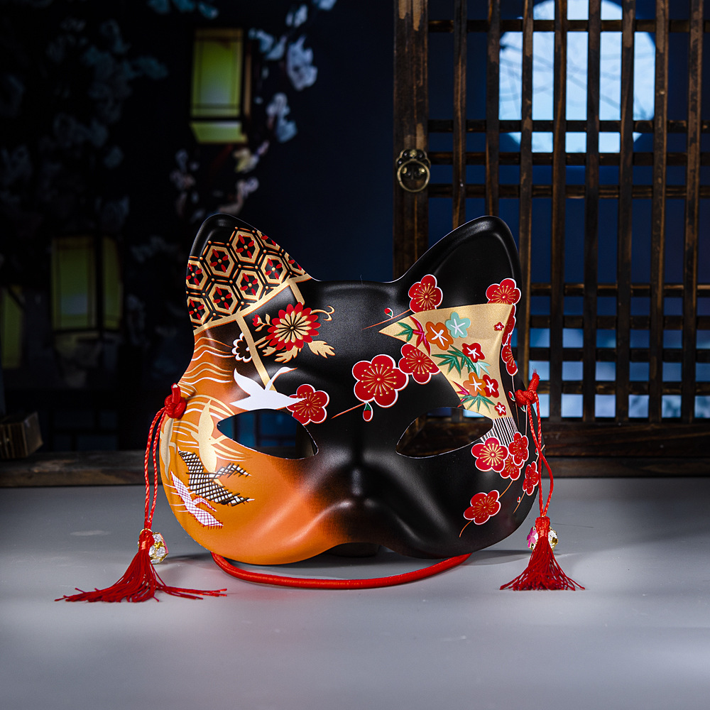 Japanese Floral Fox Half Face Mask