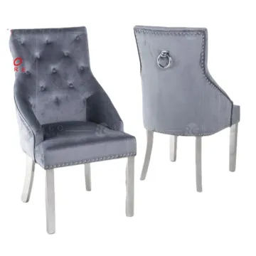 Large Grey Velvet Ring Dining Chair with Chrome Legs