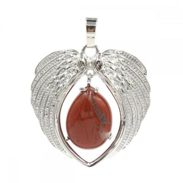 Gemstone Silver Alloy Wing Teardrop Gemstone Pendant Heart Shape Crystal Healing Reiki Wing Charm Pendant for DIY Jewelry making