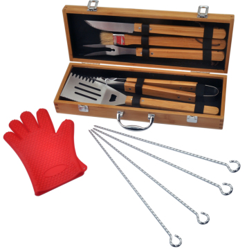 Bamboo Handle BBQ Tool Set with Case