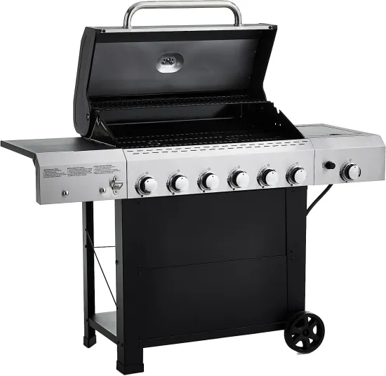 Outdoor Mobile Kitchen Freestanding Gas Grill with Side Oven 6 Burner 66000 BTU