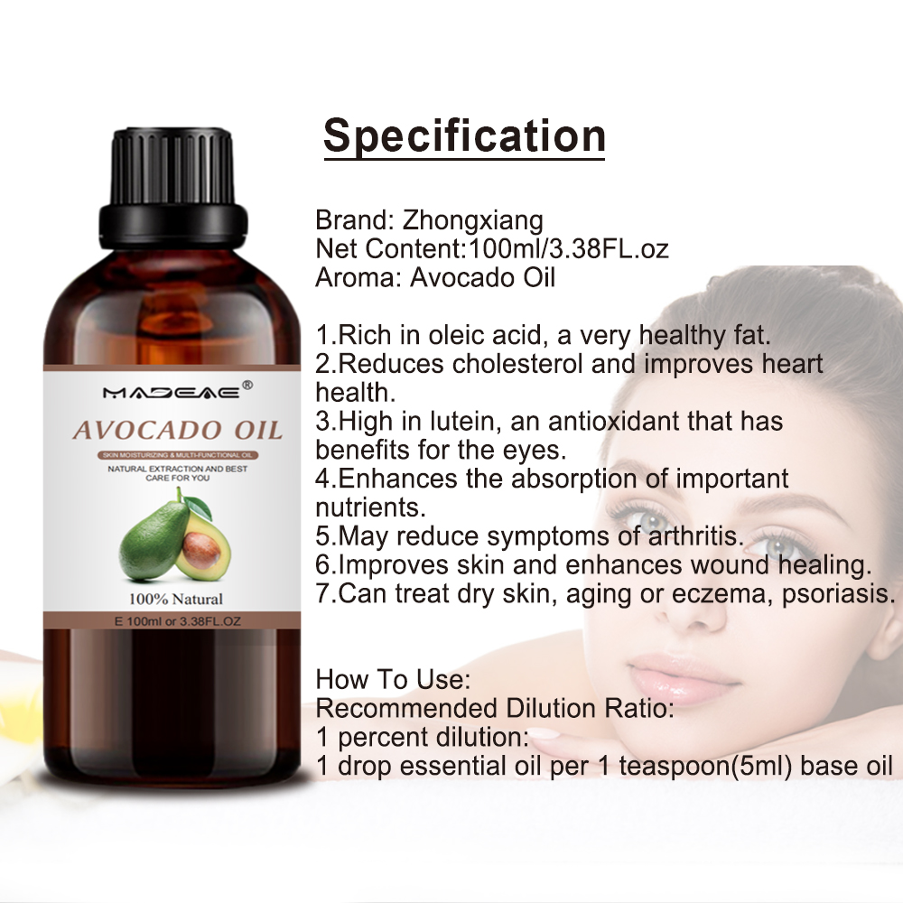 Natural orgánico en frío prensado Aguacate Aceite de cabello para el cuidado del cabello