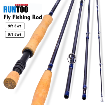 Runtoo Wholesale In Stock 9' 6wt/9' 8wt High Carbon Fly Fishing Rod with Cork Handle