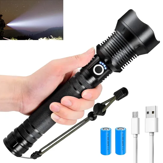 USB Rechargeable Waterproof High Lumens Aluminum Alloy Tactical Searchlight with Zoom