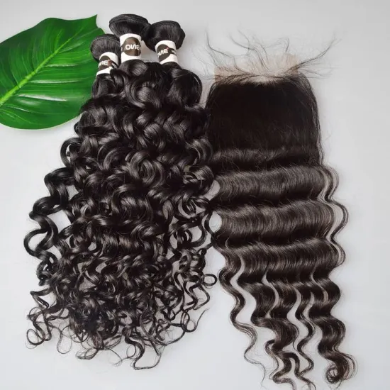 Grade 10a water wave human wholesale bundles,Peruvian water wave remy hair bundles with closure