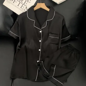 Summer Women's Faux Silk Pajama Set: Short Sleeve Blouse & Shorts