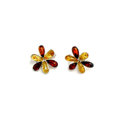 Fashion amber flower stud earrings sterling silver plated