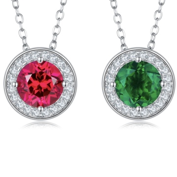 ขายส่งแฟชั่นมรกตสีชมพูสีเขียว Moissanite อัญมณีสร้อยคอ 925 เงินสเตอร์ลิง