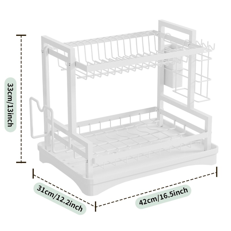 2 Tier Carbon Steel Dish Drying Rack Kitchen Countertop Bowl and Cutlery Organizer