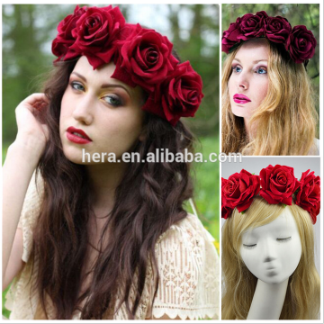AliExpress Foreign trade export hot style high-grade flannelette big red rose flower wreath hair bands wholesale SM-0624RB