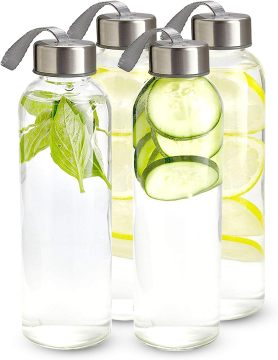 Best Seller Glass Water Bottles with Airtight Stainless Steel Lids & Carrying Strap