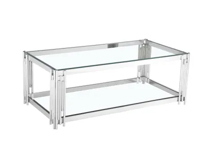 Dual-Tier Gold Frame Coffee Table with Glass