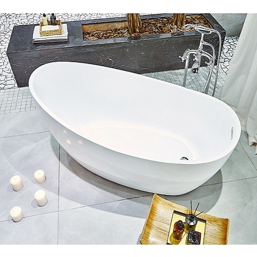 Simple White Bathroom Acrylic Oval Glossy Bathtub