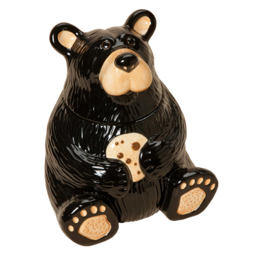 Ceramic Black Bear Cookie Jar - Airtight Lid, Farmhouse Kitchen Decor