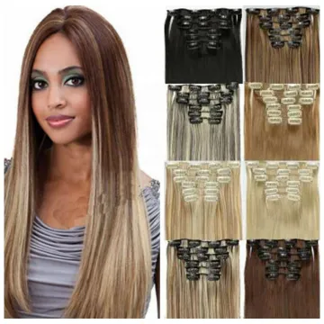 Lightest Blonde Clip in hair extension 22 inches straight full head set of  clip in synthetic clip hair extensions