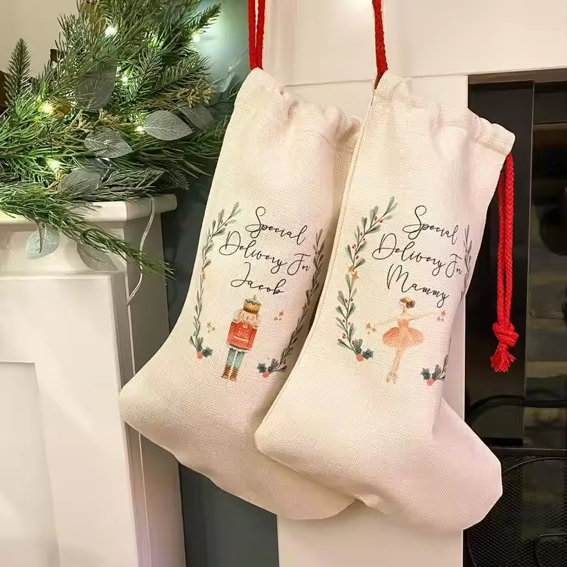Medias de navidad personalizadas personalizadas bolsas de lino