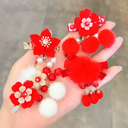 Traditional Chinese Children's Hanfu Accessories: Hair Clips, Headdresses, and Fringes