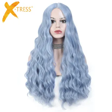 X-TRESS New Fashion Gray Blue Synthetic Hair Wigs For Black Women Daily Natural Silky Hair Wig Machine Made Heat Resistant Wigs