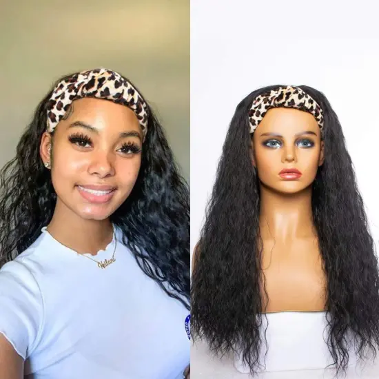 Wholesale 22 Inch Long Synthetic Curly Glueless Headband Wig Black Corn Wave Headband Wig for Black Women