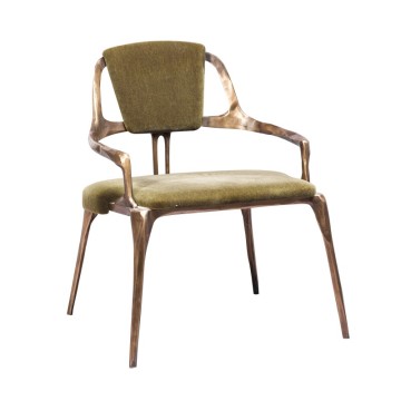 Contemporary Kintla Chair with Patinated Bronze Frame and Mohair Velvet Seat