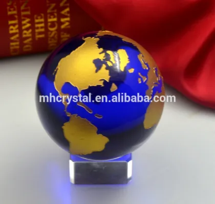 Cobalt Blue Art Glass World Globe Map Paperweight MH-Q0197