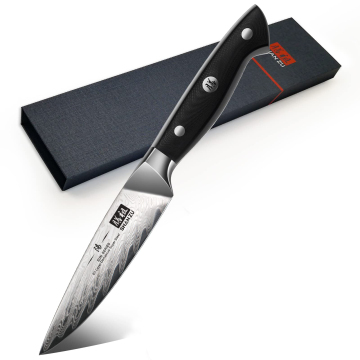 SHAN ZU 67 Layers Damascus Steel 3.5 inch Kitchen Knife and Paring Tool with G10 Wood Handle