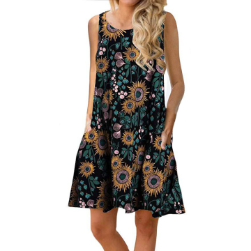Factory Manufacturer Women Dress Flowers Smart Casual Floral Dress Maxi