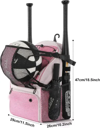 Sports Backpack for Girls and Women: Youth Baseball, T-Ball, and Softball Equipment Bag