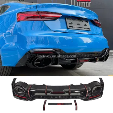 2021 Audi A5 Rear Bumper Diffuser with Fins Spoiler Wing Lip and Stainless Steel Exhaust Pipe - Facelift RS5-R