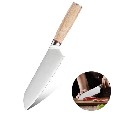 JHY High-Quality 7 Inch Wooden-Handle Stainless Steel Japanese Santoku Knife: Premium Kitchen Cutting Tool