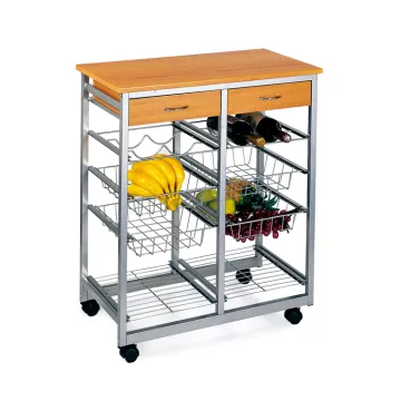 Mobile Kitchen Furniture: Wooden Home Restaurant Cart with Wheels for Food Storage and Vegetable Service