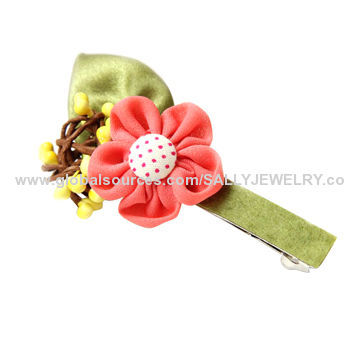 Flower barrette, made of chiffon, imitation silk and rattan, various designs are available