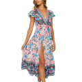 Vestidos de embrulho feminino Bohemian floral impresso