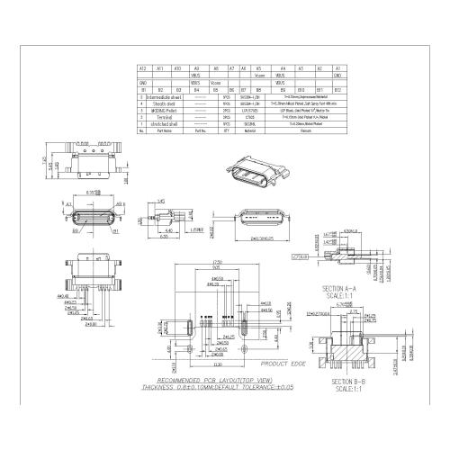 Type-C 8P Female Waterproof SMT Type
